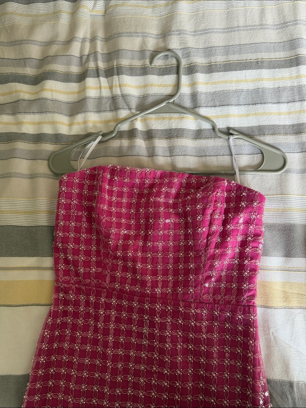 Lulu's Strapless Fuchsia Beaded Formal Dress